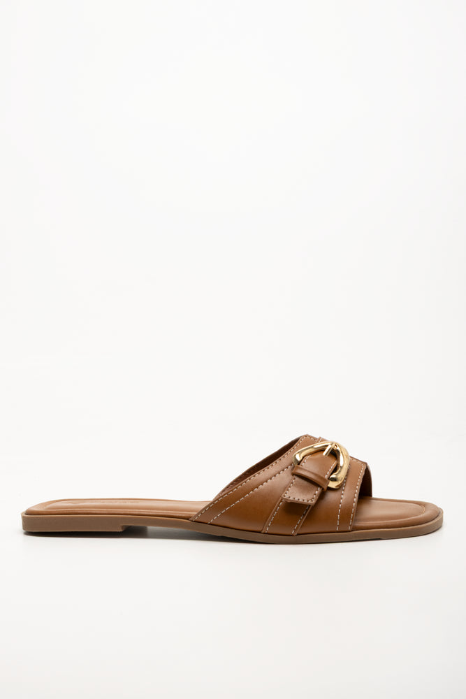 Buckle Trim Mule Sandals Natural