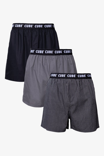 3 Pack Boxers Black, Charcoal & Grey
