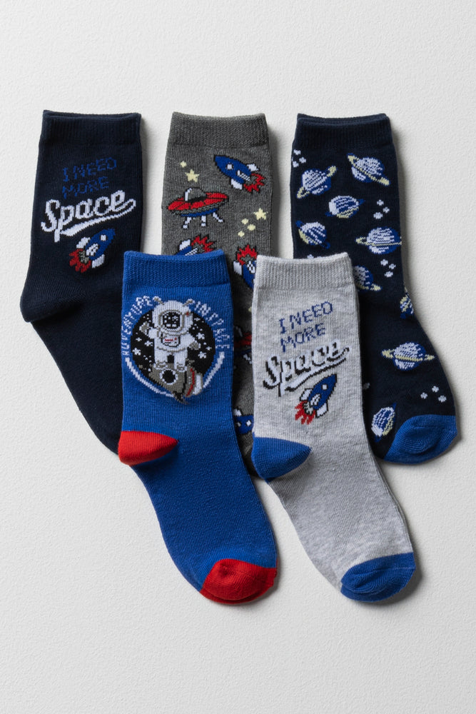 5 Pack Print Socks Space