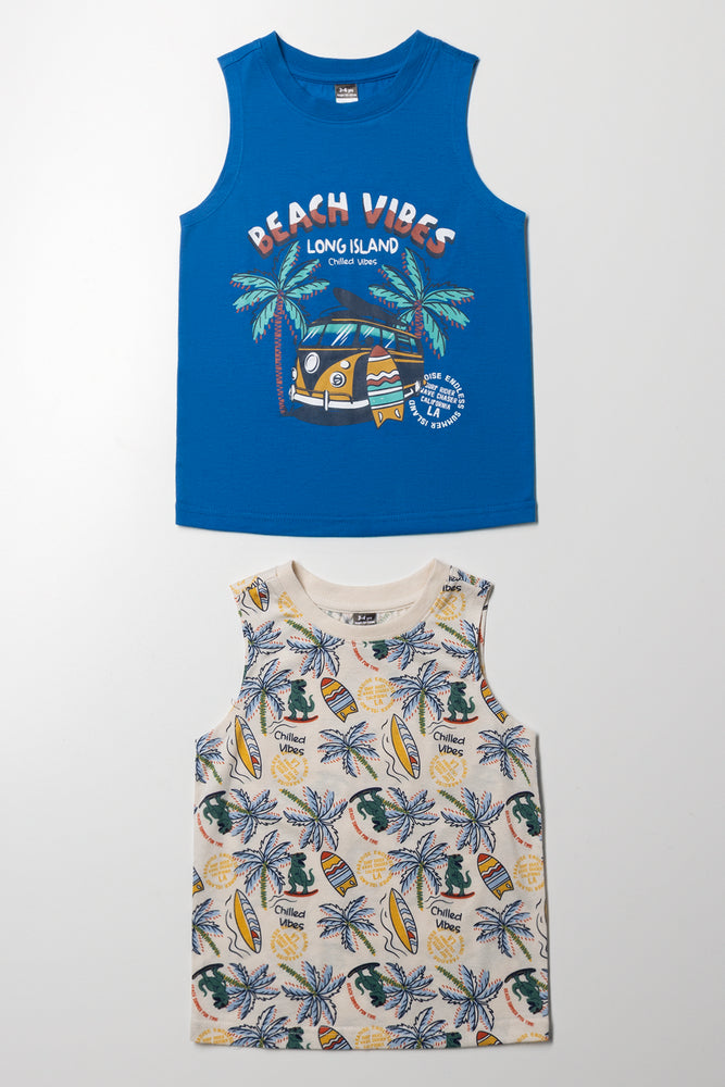 2 Pack Tropical Vests Natural & Blue