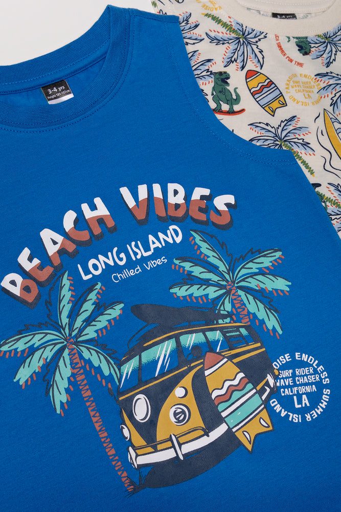 2 Pack Tropical Vests Natural & Blue