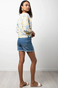 Ballerina Sleeve Linen Top Yellow Floral (2)