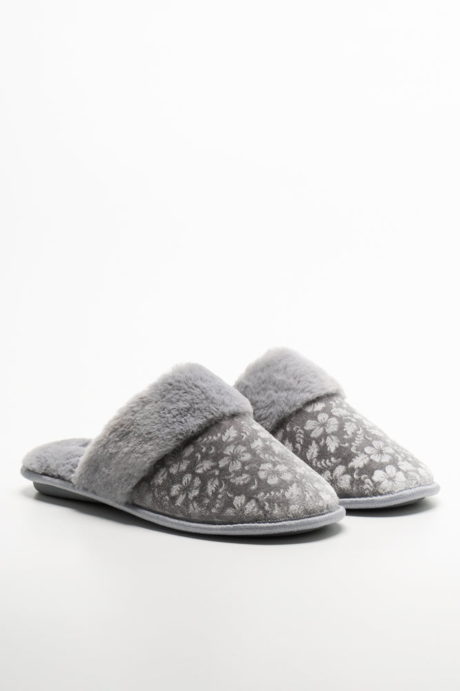 Embossed Velvet Slipper Grey
