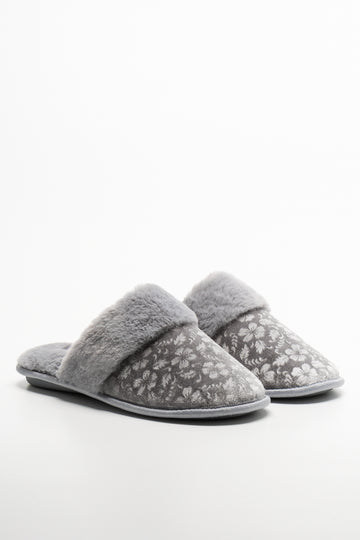 Embossed Velvet Slipper Grey
