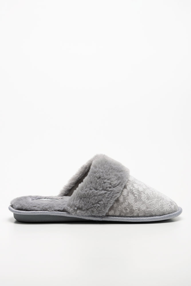 Embossed Velvet Slipper Grey (1)