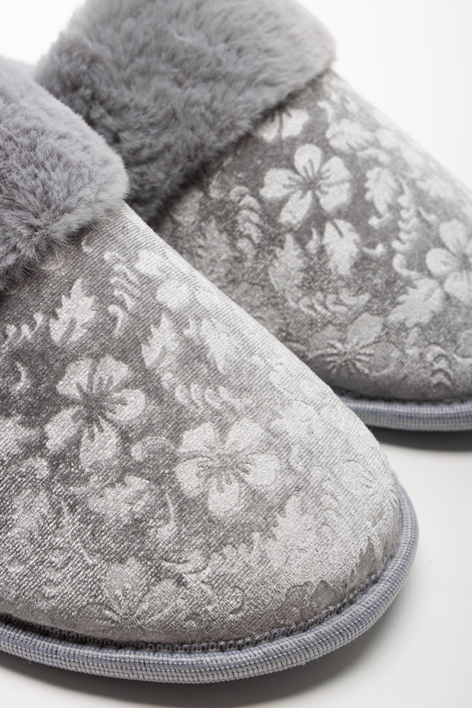 Embossed Velvet Slipper Grey (2)