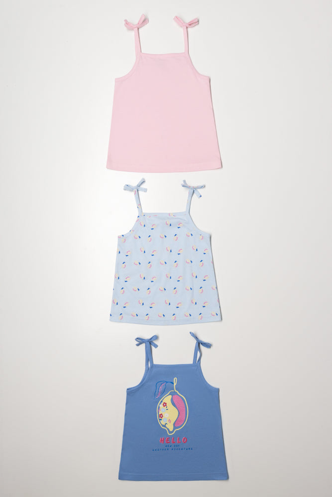 3 Pack Strappy Vests Blue And Pink