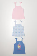 3 Pack Strappy Vests Blue And Pink