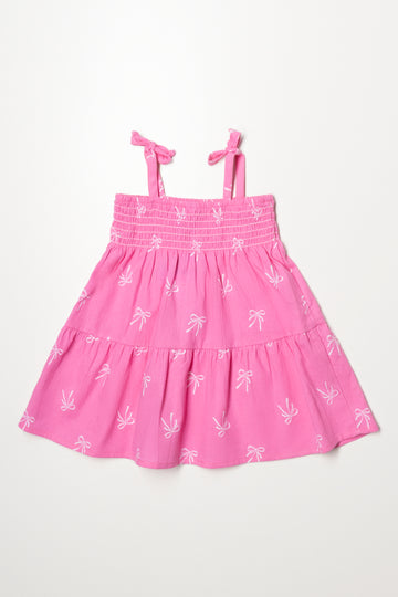 Strappy Tiered Woven Dress Pink