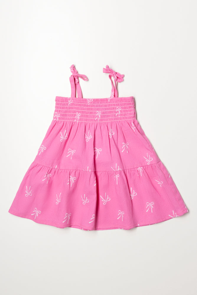 Strappy Tiered Woven Dress Pink (2)