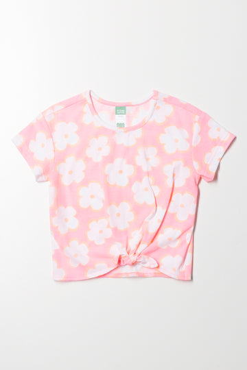 Floral Front Tie T-Shirt Pink