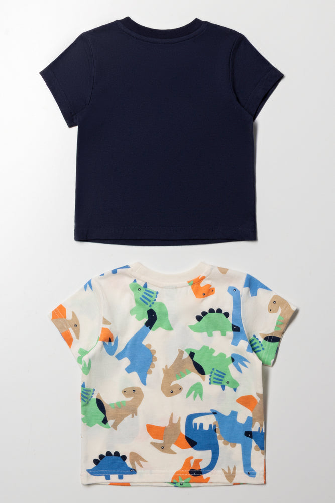 2 Pack Dinosaur T-Shirts Navy And Cream (3)