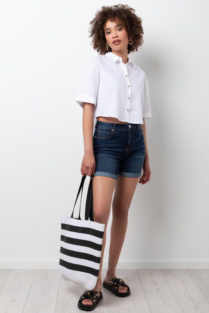 High Rise Denim Shorts Blue