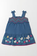 Smocked Denim Dress Blue