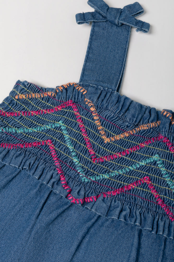 Smocked Denim Dress Blue (1)