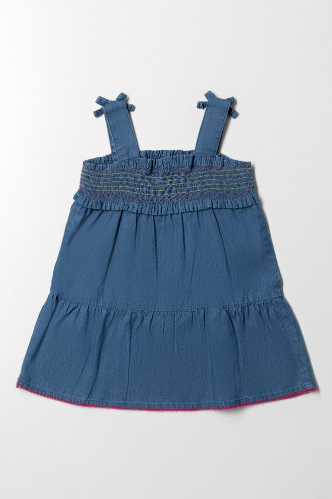 Smocked Denim Dress Blue (3)