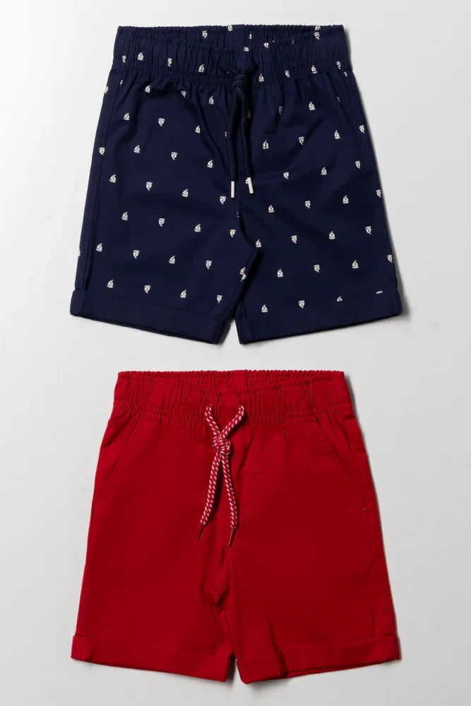 2 PACK WOVEN SHORTS RED AND NAVY