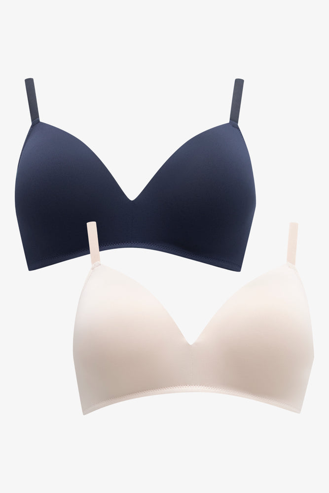 2 Pack Padded Wire Free Bras Navy & Natural (1)