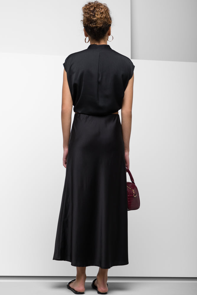 Satin Bias-Cut Skirt Black (2)