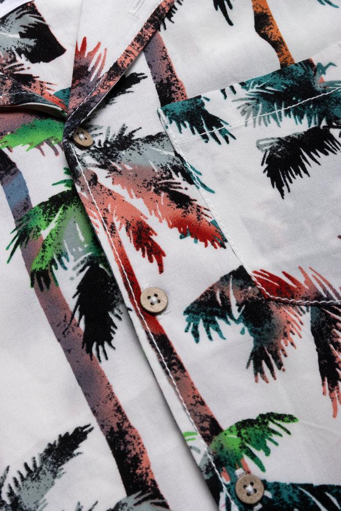 Palm Tree Short Sleeve Shirt White
