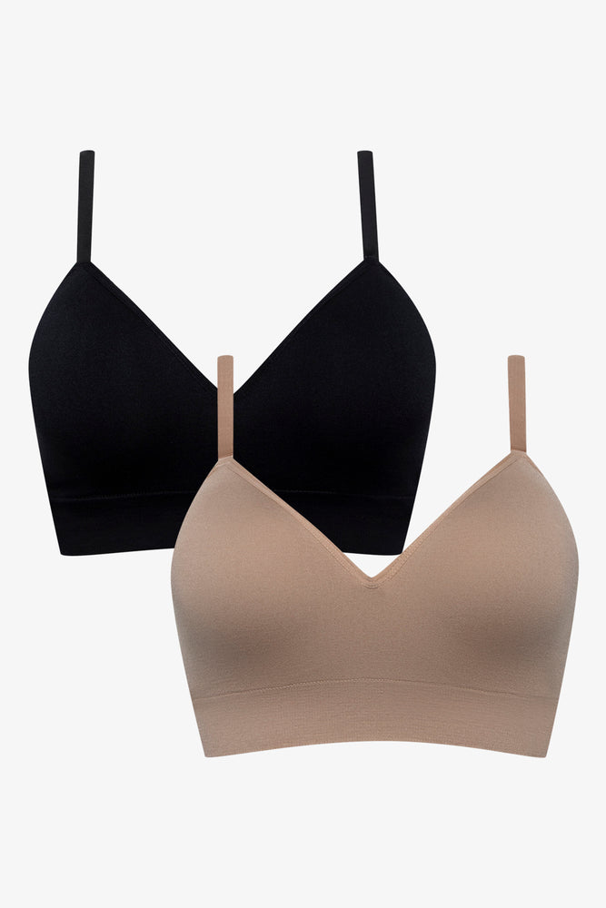2 Pack Seam free Bralette Warm Black & Taupe (1)