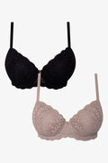 Plus Size 2 Pack Lace Balconette Bras Black And Natural