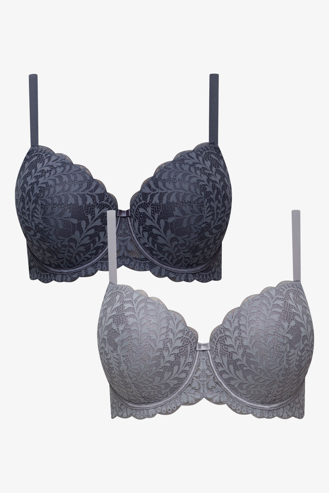 2 Pack Autum Lace Balconette Bra - Big Blue And Grey