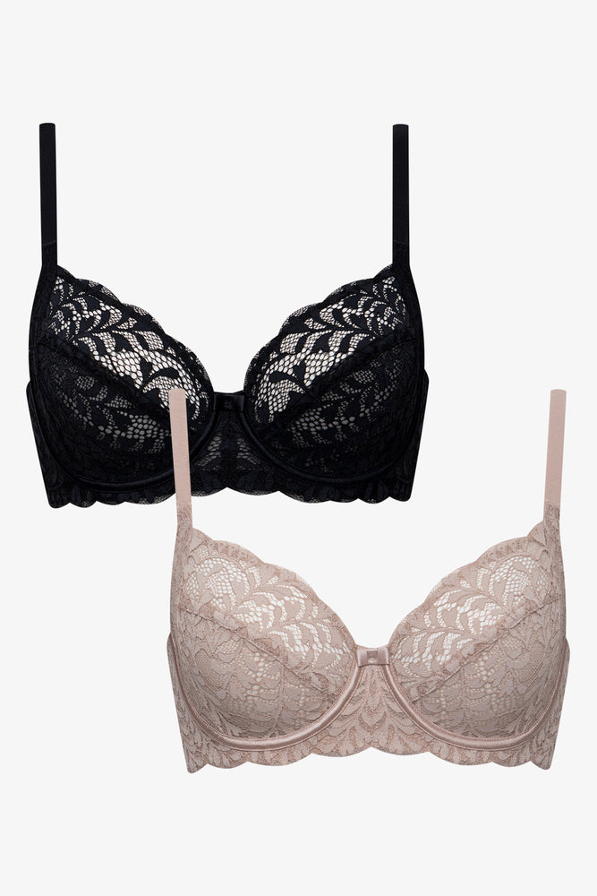 2 Pack Sml Autum Lace Non Padded Underwire Black Natural