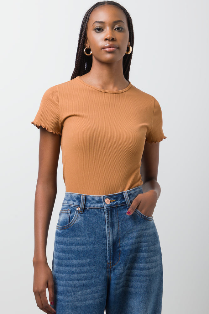 Crew Neck Short Sleeve Seamfree Brown