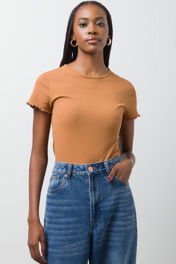 Crew Neck Short Sleeve Seamfree Brown