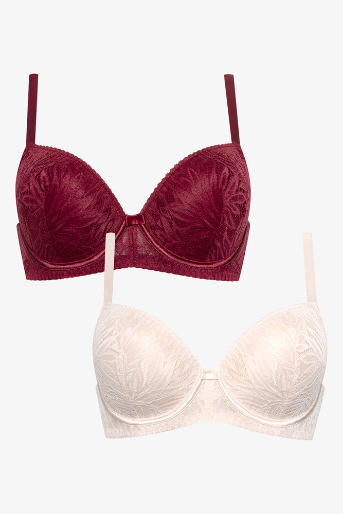 2 Pack Winter Lace Balconette Bra - Sml Red Mushroom