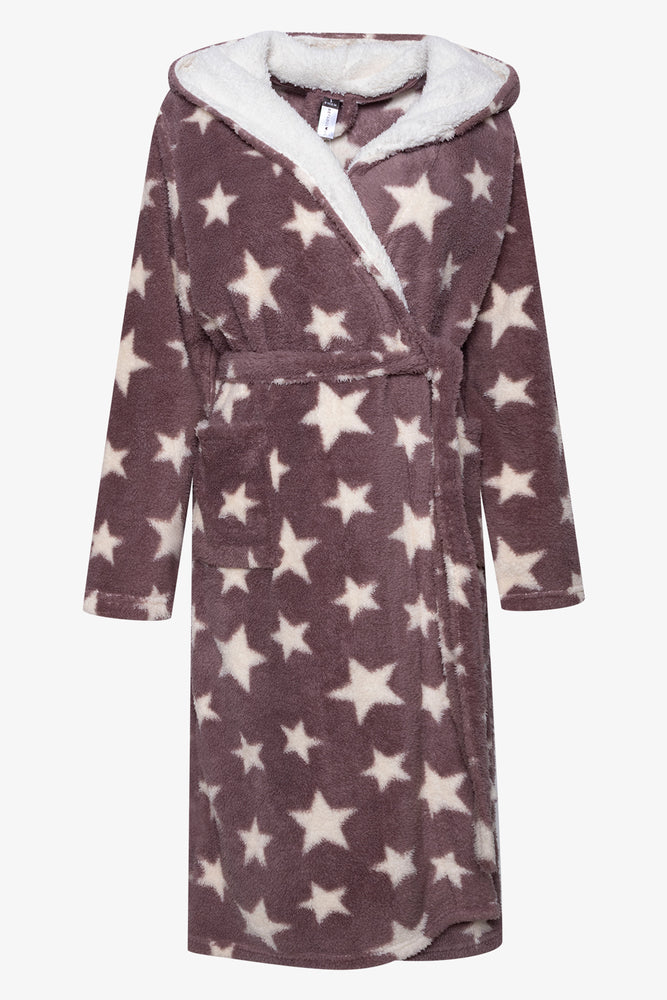 Star Print Hooded Gown Natural