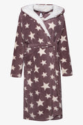 Star Print Hooded Gown Natural
