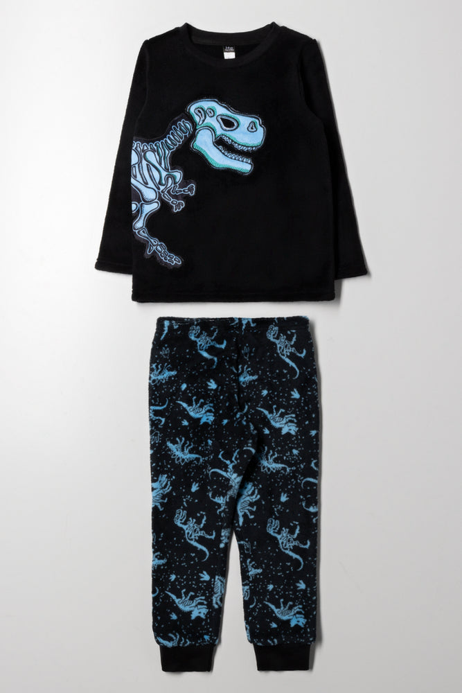 Dino Long Sleeve Coral Fleece Pyjama Black