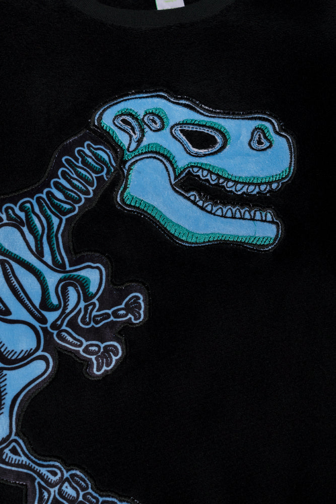 Dino Long Sleeve Coral Fleece Pyjama Black