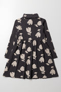 POLONECK FLORAL FIT AND FLARE RIB DRESS CHARCOAL (2)