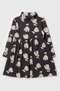 POLONECK FLORAL FIT AND FLARE RIB DRESS CHARCOAL