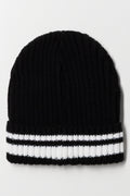 STRIPED RIB BEANIE BLACK