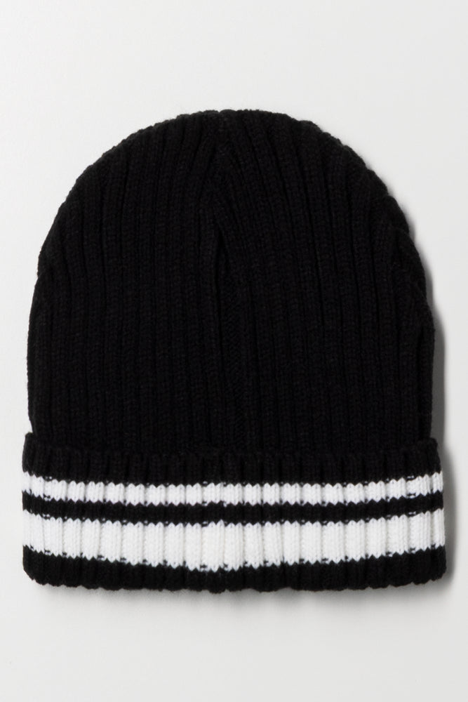 STRIPED RIB BEANIE BLACK