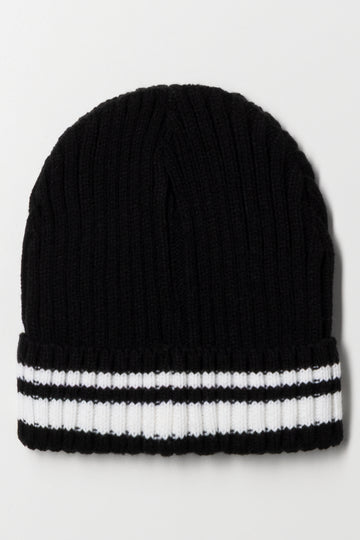 STRIPED RIB BEANIE BLACK