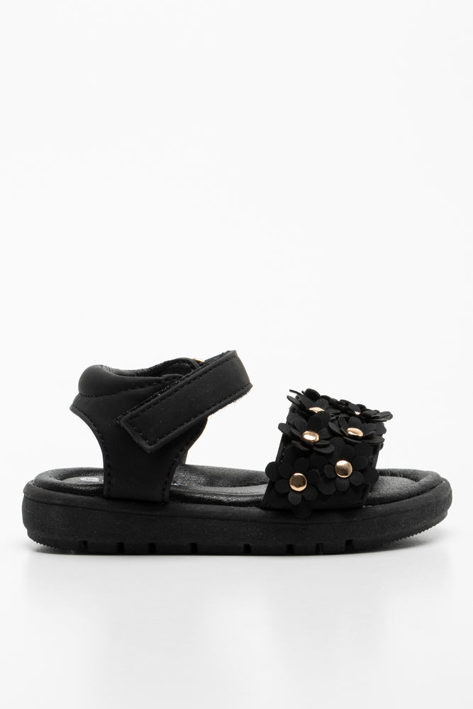 Flower Open Toe Sandals Black