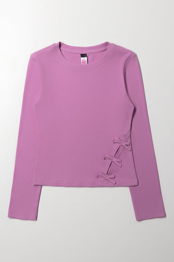 Long Sleeve Top With Bow Detail Purple