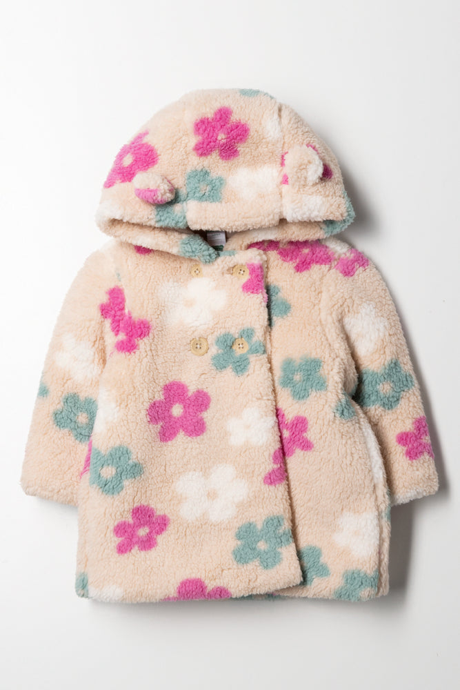 Flower Hooded Sherpa Jacket Multi