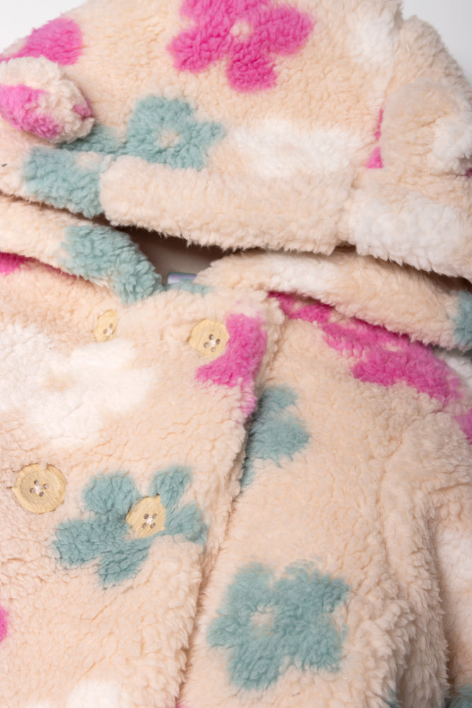 Flower Hooded Sherpa Jacket Multi