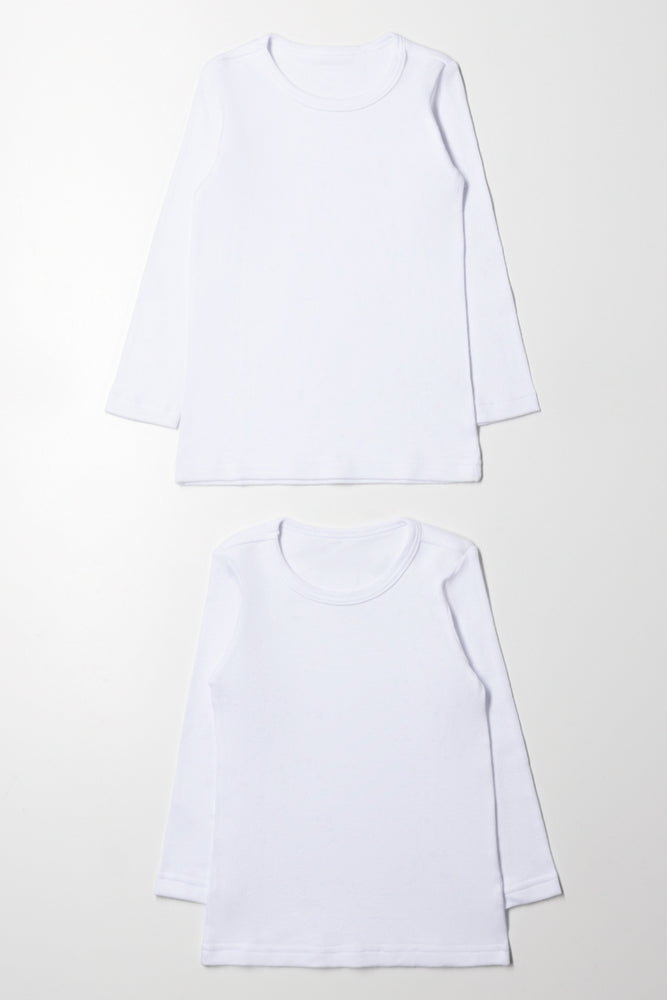 2 Pack Long Sleeve Vests White