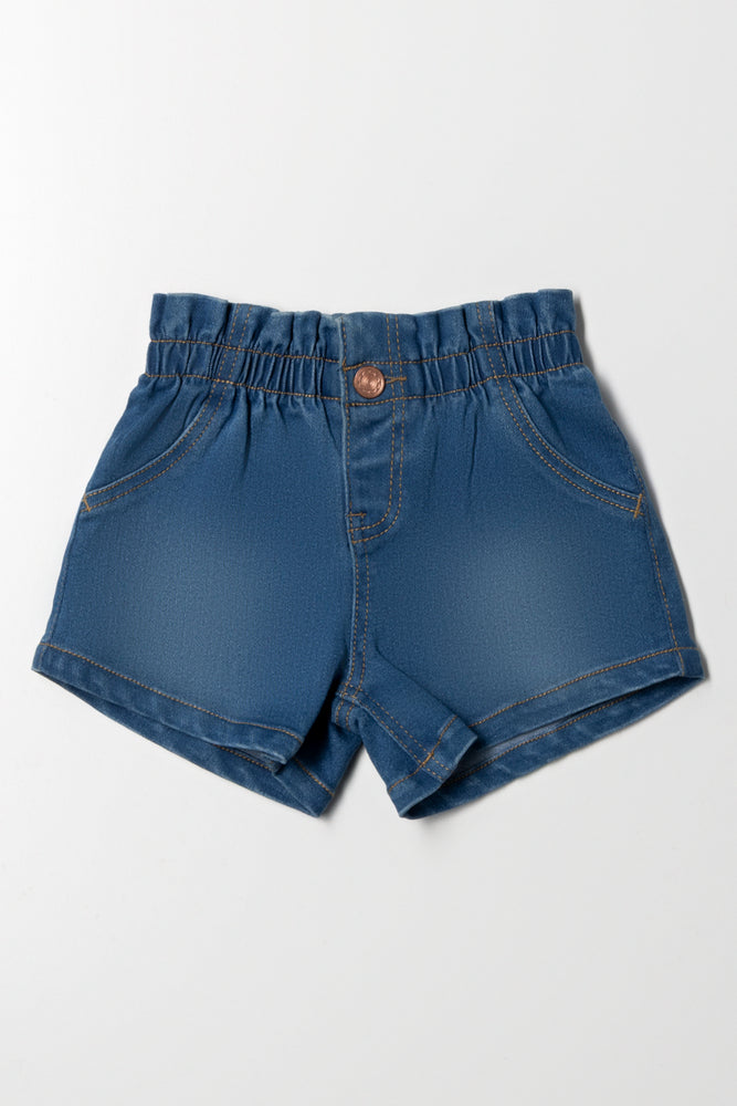 Paper Bag Denim Shorts Blue
