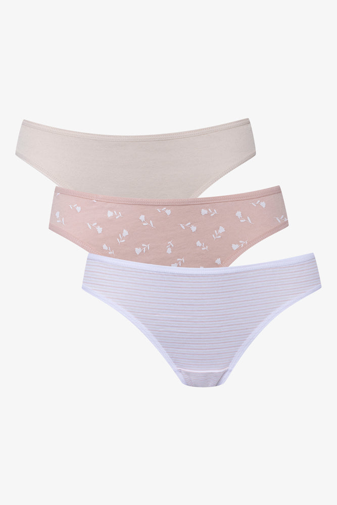 3 Pack Bikini Panties Pink And  Natural