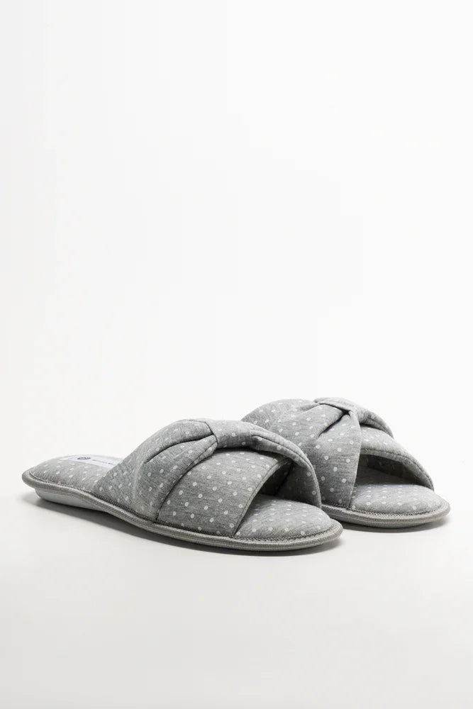 Polka Dot Open Toe Slippers Grey