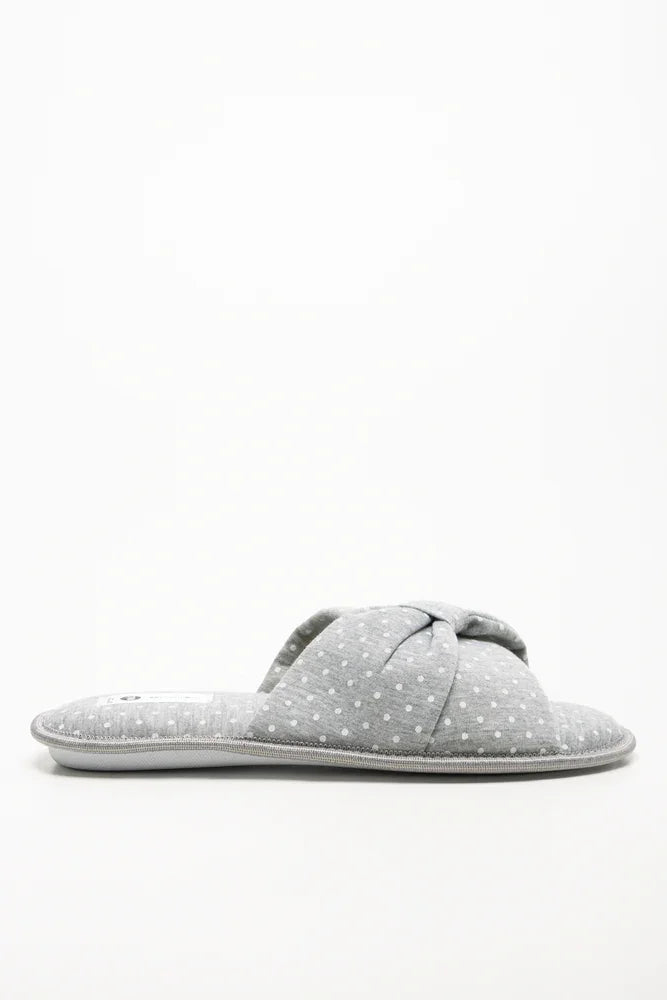 Polka Dot Open Toe Slippers Grey (1)