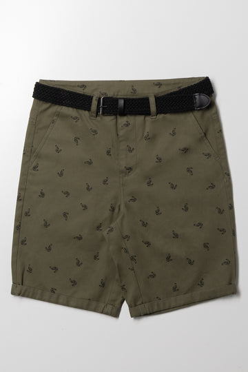 Belted Chino Shorts Green